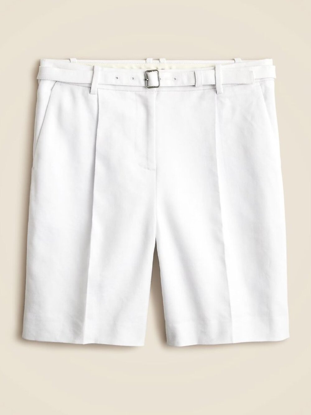 J. Crew Pleated 9" Trouser Shorts White Linen Blend Belted 4 NWT - Picture 2 of 12
